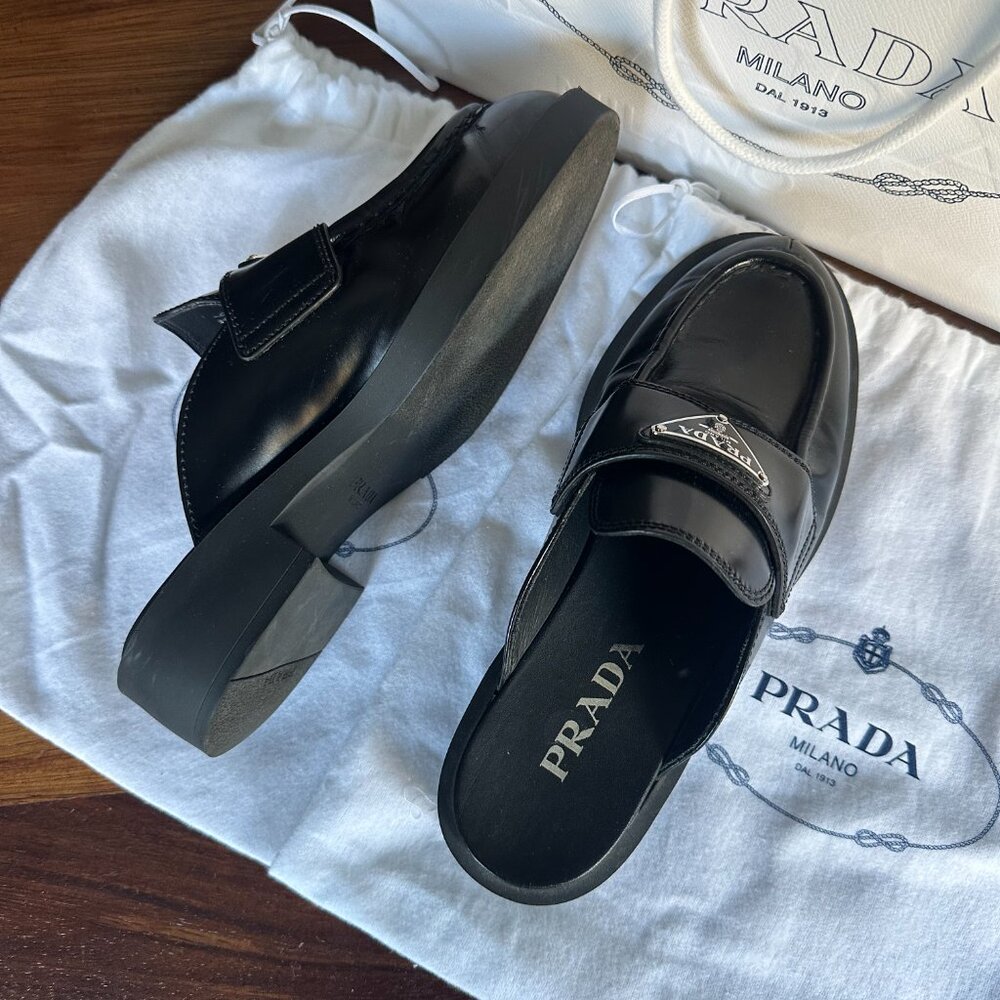 Authentic Prada Brushed Leather Mule 'Black' - Picture 6 of 9